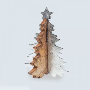 Kerstboom standaard hout en zilver