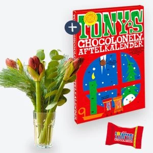 Amaryllis boeket met Tony's Chocolonely aftelkalender